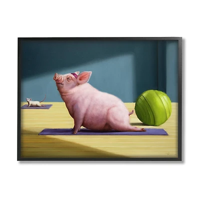Stupell Industries Pink Pig Doing Yoga Upward Facing Hog Framed Wall Art