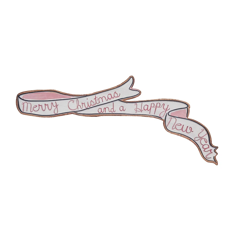 Hello Honey® 35.25" Wood Ribbon Merry Christmas & a Happy New Year Wall Décor