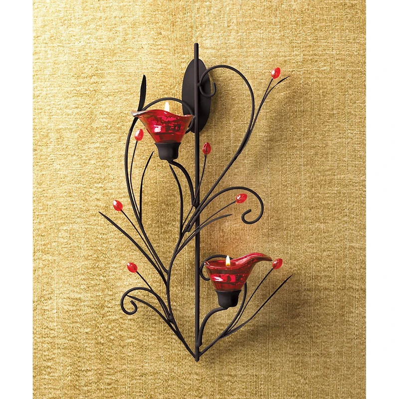 14.75" Ruby Blossom Candle Wall Sconce