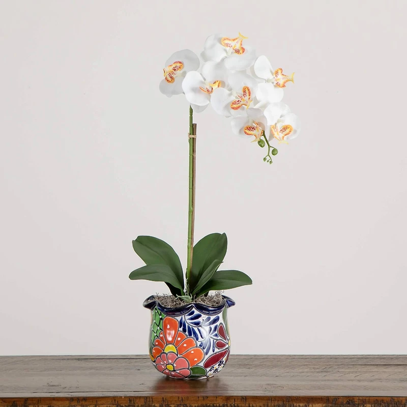 2ft. Artificial Orchid Arrangement in Handmade Mexican Talavera Ceramic Planter