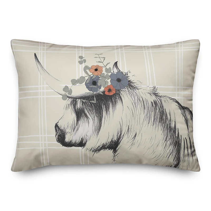 Charcoal Highland Floral Crown Throw Pillow