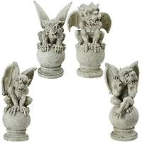 Gargoyles on Pedestals Outdoor Garden Statue Set