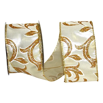 JAM Paper 2.5" x 20yd. Gold Glitter Scroll Wired Lamé Ribbon