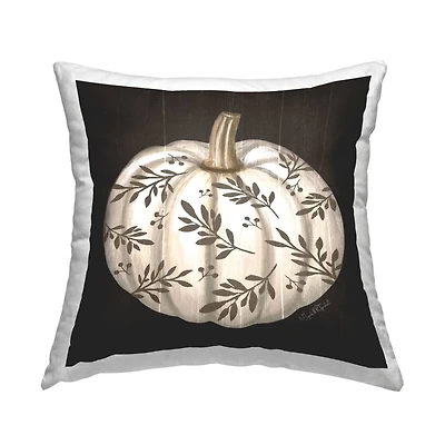 Stupell Industries Rustic White Pumpkin Leaf Sprig Pattern Throw Pillow