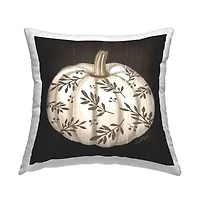 Stupell Industries Rustic White Pumpkin Leaf Sprig Pattern Throw Pillow