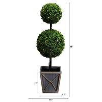 3ft. LED UV Resistant Double Ball Boxwood Topiary in Decorative Planter