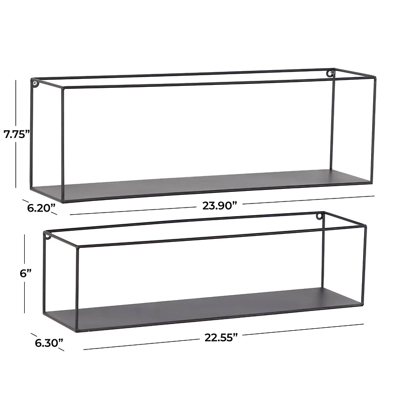 Black Metal Modern Wall Shelf, Set of 2 24", 23"