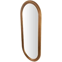 Brown Wooden Oval Wall Mirror with Dimensional Carved Frame