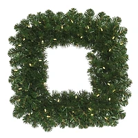 30" Oregon Fir Square Wreath, Warm White LED Wide Angle Lights