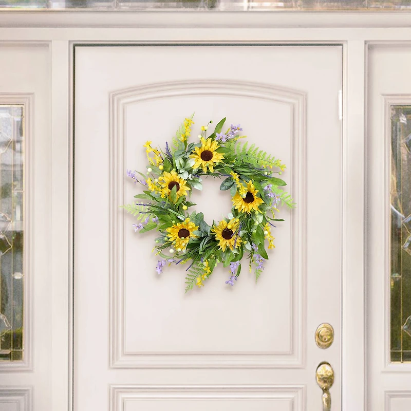 26" Artificial Sunflower Lavender Winter Jasmine Floral Spring Wreath