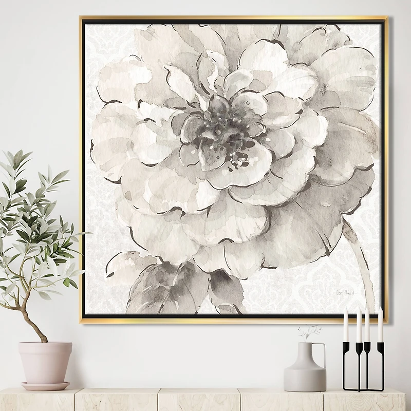 Designart - Indigold Grey Peonies I - Farmhouse Framed Canvas