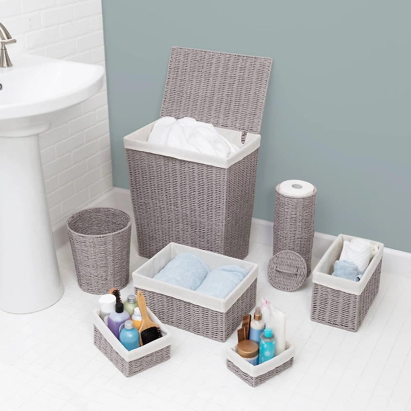 Honey Can Do Gray 7 Piece Twisted Paper Rope Woven Bathroom Storage Basket Set