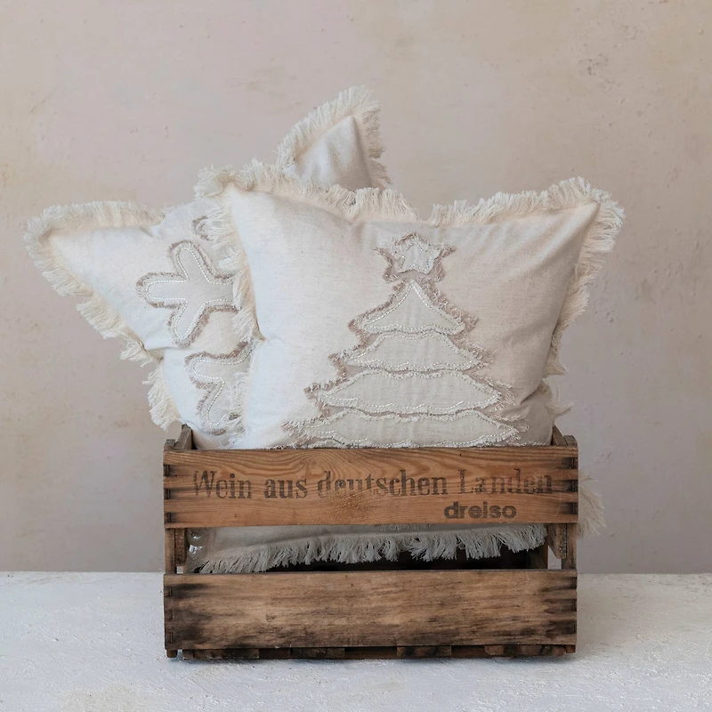 Hello Honey® White Christmas Tree & Snowflake Woven Cotton Linen Pillow Set