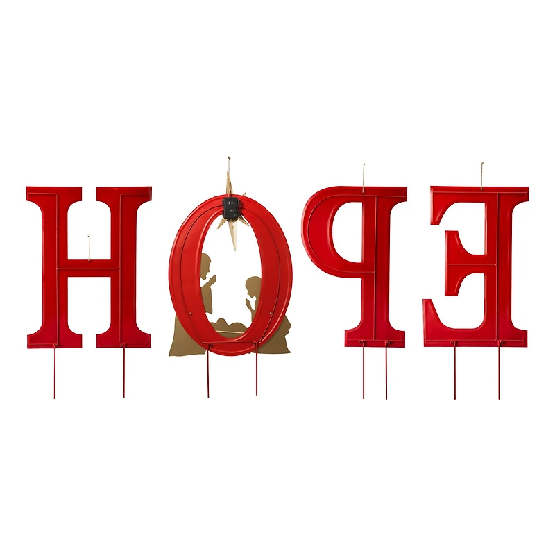 Glitzhome® 2.5ft. LED Metal Hope Yard Stake Set with Timer