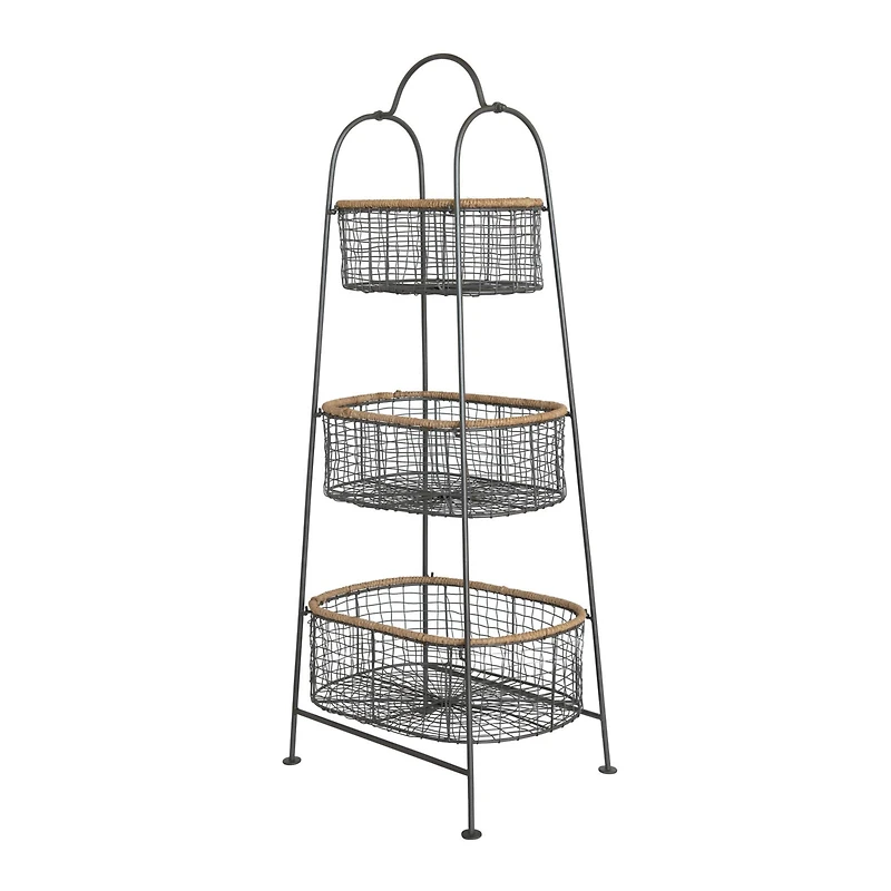 Hello Honey® 3.5ft. Metal & Rattan 3-Tier Stand with Removable Baskets