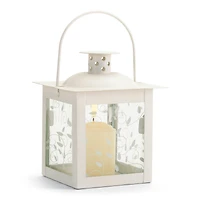 4.75" Small White Square Candle Lantern with Leaves