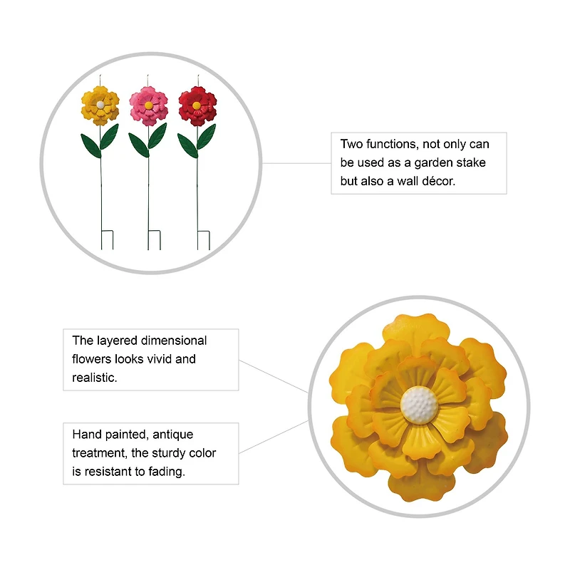 Glitzhome® 3.5ft Assorted Multi-Functional Metal Dimensional Flower Yard Stake, 3ct.