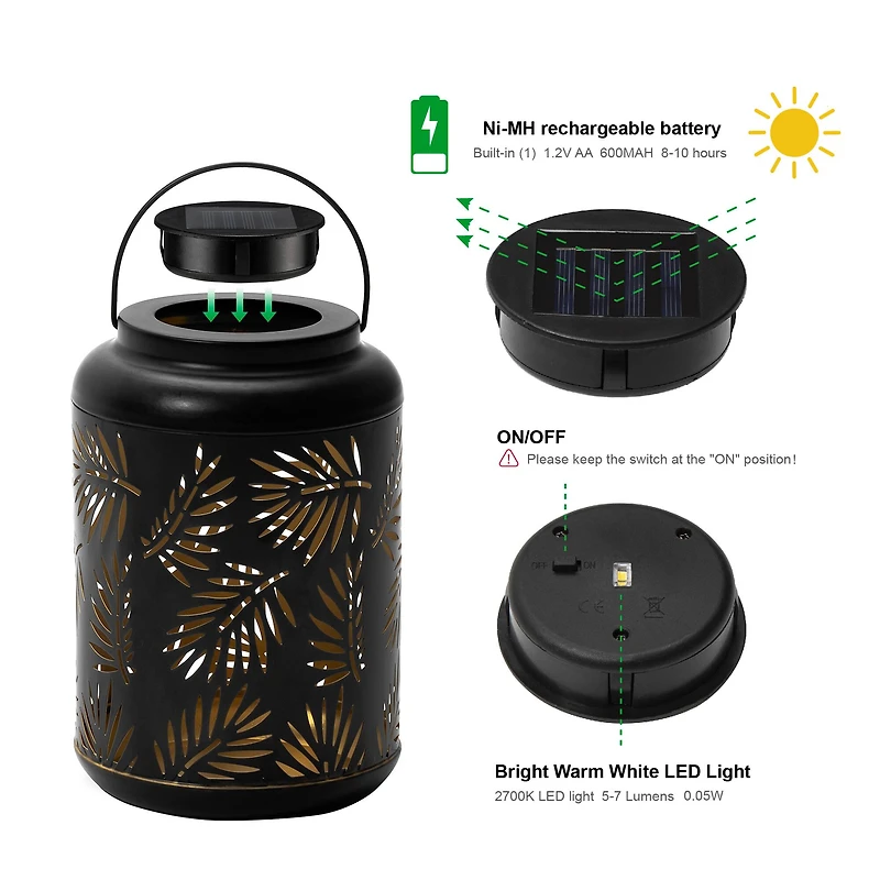 Glitzhome® 8.5" Leaf Cutout Solar Powered Hanging Lantern