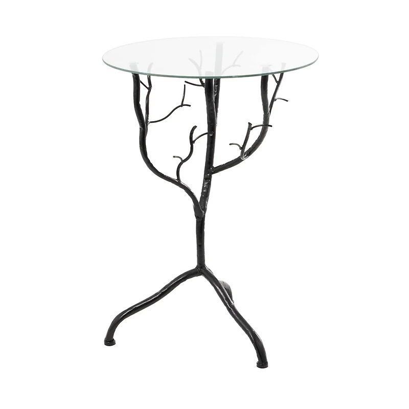 22" Metal Branch Accent Table with Glass Top