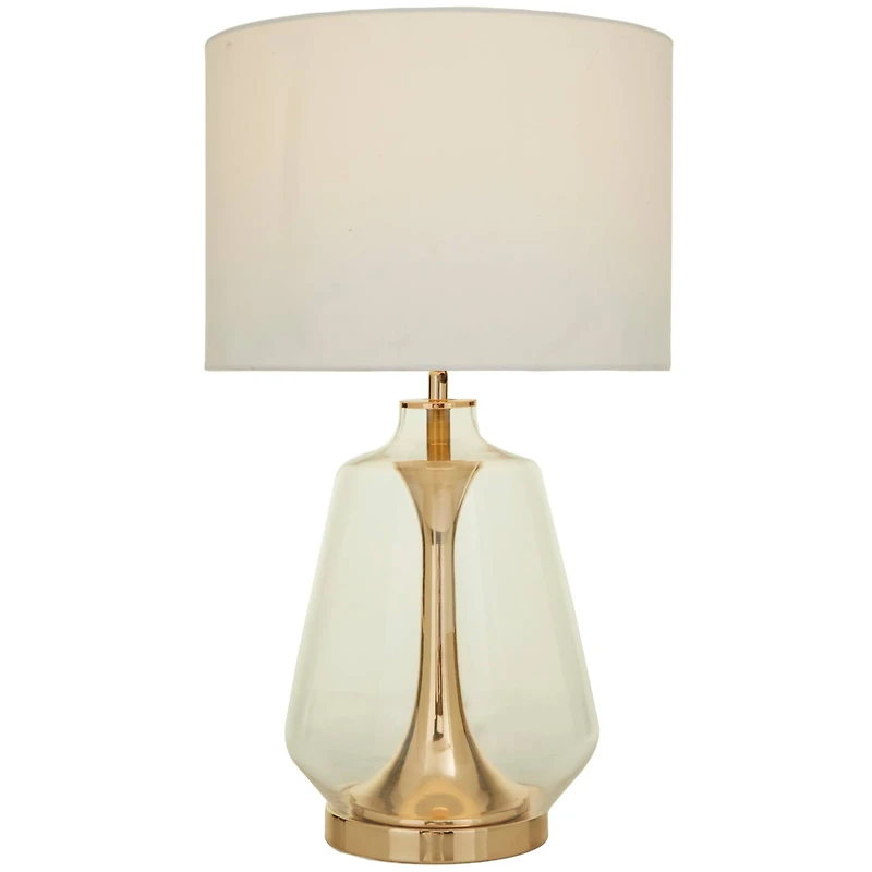 CosmoLiving by Cosmopolitan Gold Glass Transparent Base Table Lamp with Drum Shade 15" x 15" x 24"