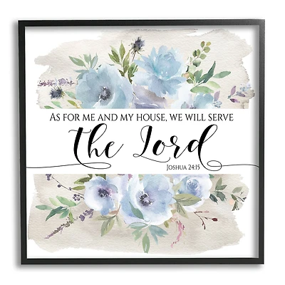 Stupell Industries Will Serve the Lord Joshua 24:15 Blue Florals Framed Wall Art