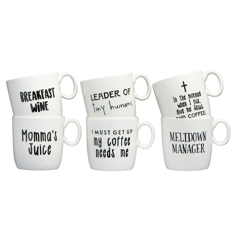 Hello Honey® Assorted Black & White Stoneware Mug with Saying Set