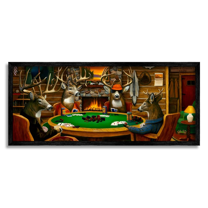 Stupell Industries Deer Animals Playing Poker Table Cabin Lodge Framed Giclee Art