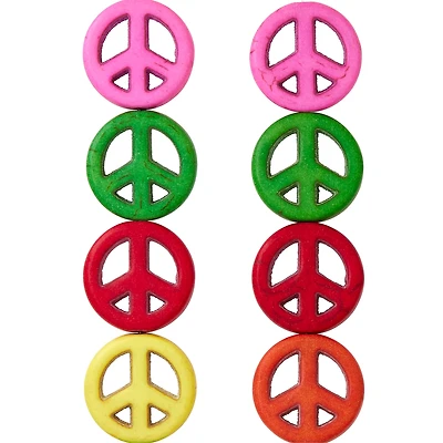 12 Pack:  Multicolor Dyed Reconstituted Stone Peace Sign Beads, 15mm by Bead Landing™