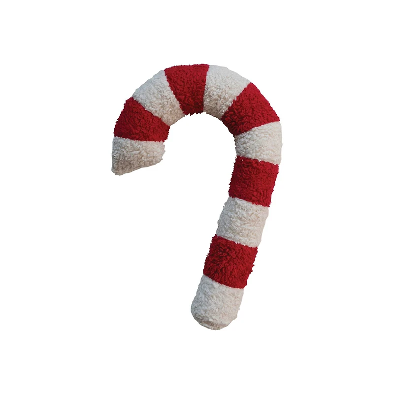 Hello Honey® 22" Red & White Cotton Sherpa Candy Cane Shaped Pillow