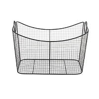 30.25" Black Metal Open Frame Wire Grid Storage Basket with Curved Sides & Ring Handles