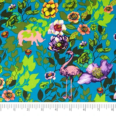 SINGER Teal Flamingo Flowers Cotton Fabric