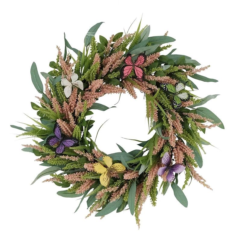 24" Salix Leaf with Butterfly Floral Spring Wreath