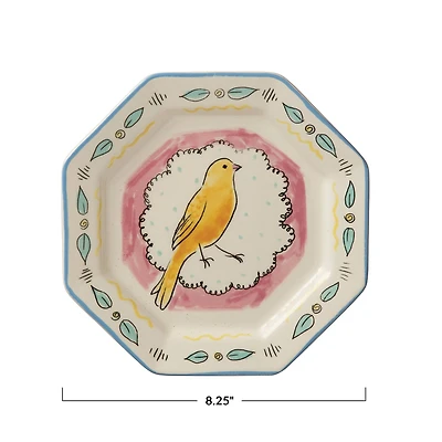 Hello Honey® 8" Multicolor Decorative Ceramic Plate with Painted Bird Design