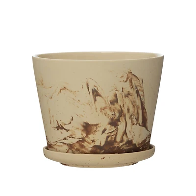 Hello Honey® 8" Reactive Glaze Stoneware Planter with Saucer