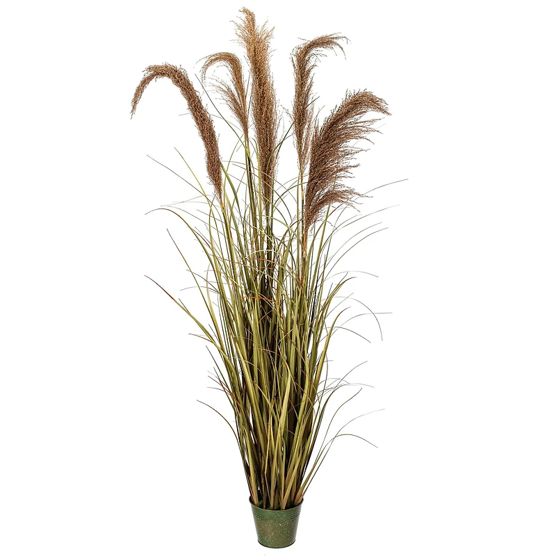 55" Artificial Green Grass & Natural Reeds in Iron Pot