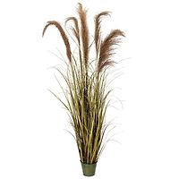 55" Artificial Green Grass & Natural Reeds in Iron Pot