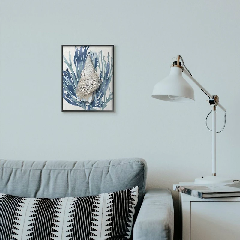 Stupell Industries Shell Coral Blue Beach Design Framed Wall Art