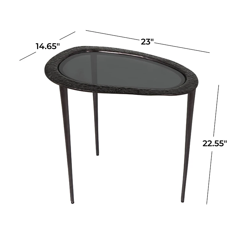 Black Aluminum Abstract Oval Shaped Accent Table with Shaded Glass Top