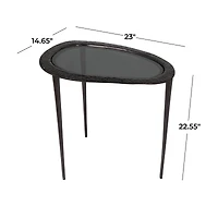 Black Aluminum Abstract Oval Shaped Accent Table with Shaded Glass Top