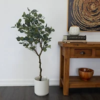 41" Green Faux Foliage Eucalyptus Artificial Tree With Black Plastic Pot