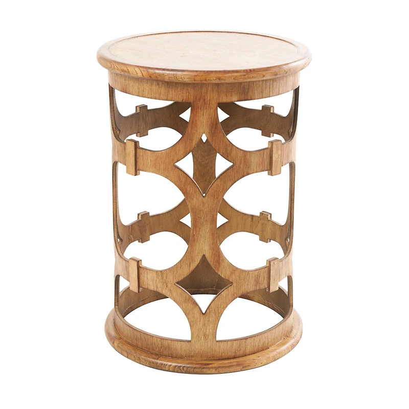 Brown Wood Open Frame Geometric Accent Table with Circular Cutouts