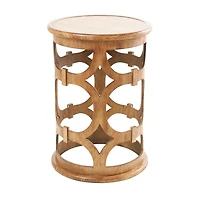 Brown Wood Open Frame Geometric Accent Table with Circular Cutouts