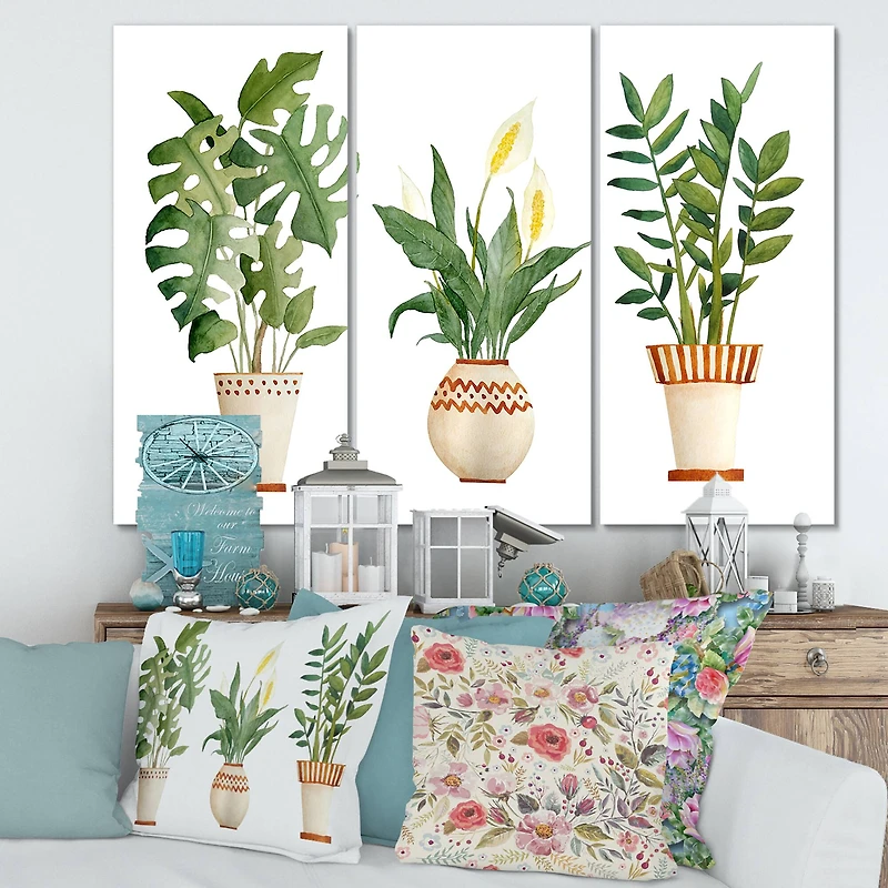 Designart - Houseplant Monstera & Peace Lily In Terra Cotta