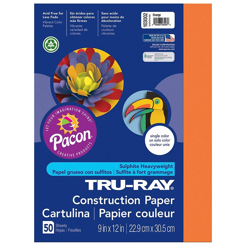 Tru-Ray® Orange Construction Paper, 9" x 12", 5ct.