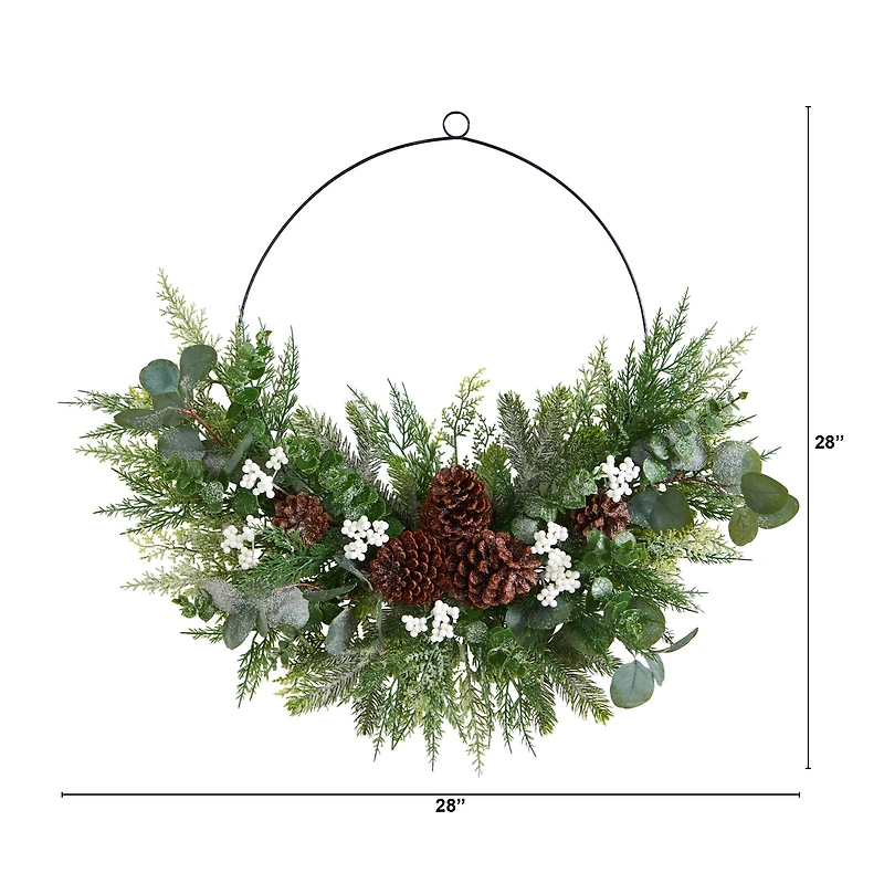 28" Christmas Pine, Eucalyptus & Berries Metal Circlet Wreath