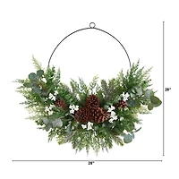 28" Christmas Pine, Eucalyptus & Berries Metal Circlet Wreath