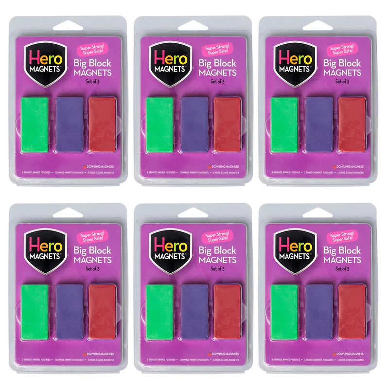 Hero Magnets™ Big Block Magnets, 6 Packs of 3
