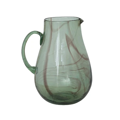 10" Green & Purple Marbled Elegance Hand-Blown Glass Pitcher