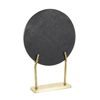 20" Black Marble Abstract Textured Disk Sculpture