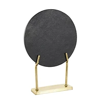 20" Black Marble Abstract Textured Disk Sculpture